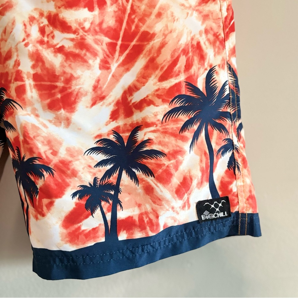 Big Chill Orange Tie-Dye Swim Trunks w Navy Palm Tree Design – Size XL - Picture 5 of 12